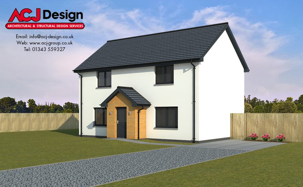 Blair house type elevation with ACJ Design Logo - 3D Render Image