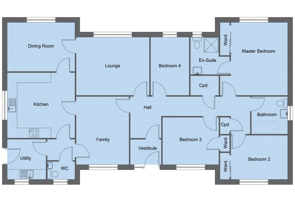 Stewart house type floor plan - 4 bedroom bungalow - 151m2 floor area