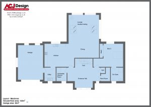 MacInnes house type ground floor plan with ACJ Design Logo - 4 bedroom Premier Range - 277m2 floor area