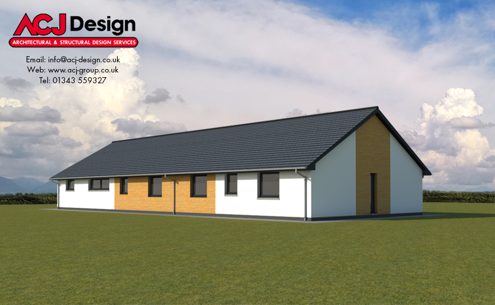 McIntosh house type elevation with ACJ Design Logo - 3D Render Image rear view