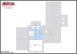 McKellen house type first floor plan with ACJ Design Logo - 3 bedroom Premier Range - 282m2 floor area